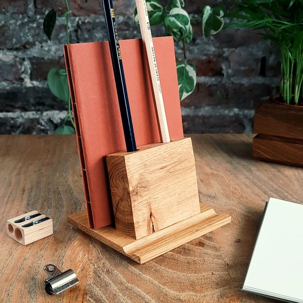 Hampden Solid Oak Desk Organiser - Pen Phone Book