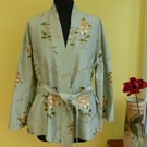Silk jacket upcycled kimono style green floral silk jacket size medium with tie 