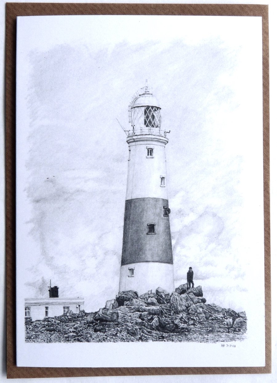 Artistic Greeting Card of Portland Bill Lighthouse, in Dorset, England