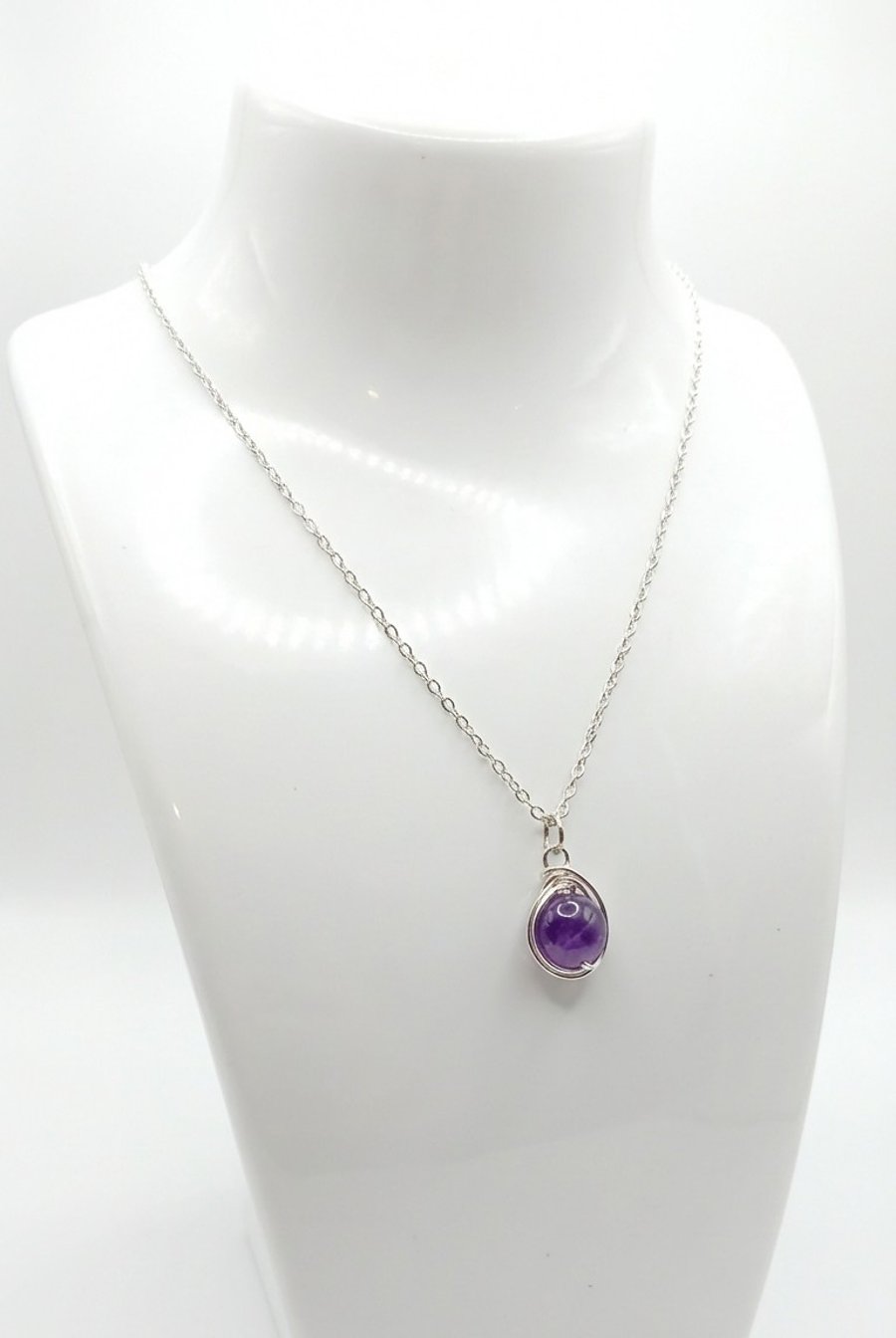 Wrapped Amethyst Pendant Necklace