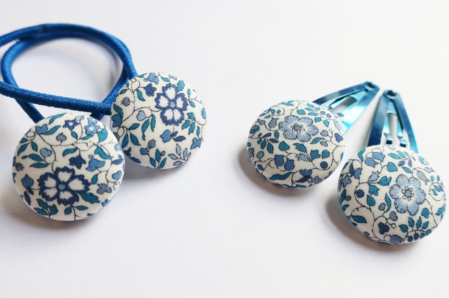 Hair Clips and Hair Bobbles Set Liberty of London fabric. Choose fabric. Blues.