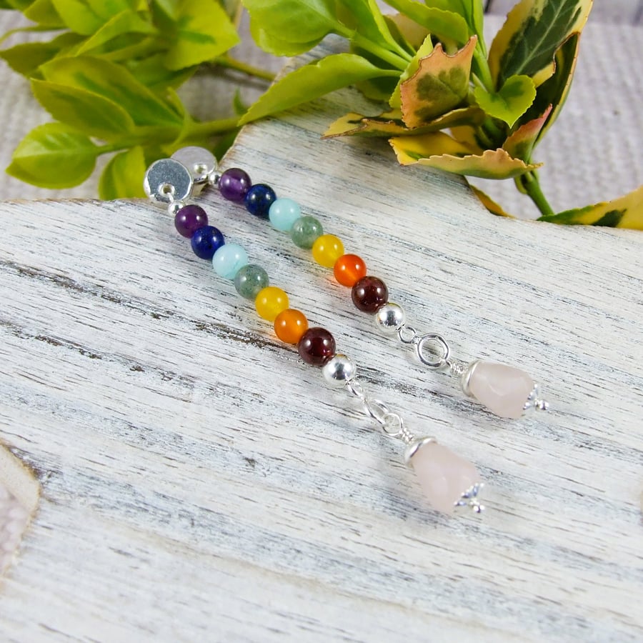 Earrings, Sterling Silver Long Droppers with a Rainbow of Gemstones