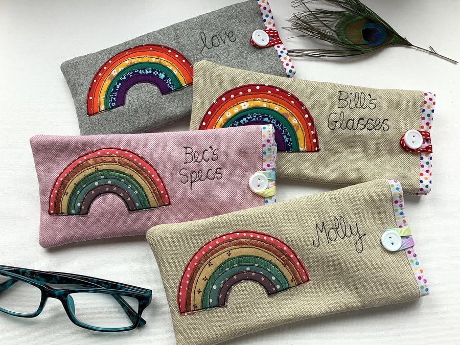 Personalised Rainbow Glasses Case Choice of Colour, polka dot lining Pride Gift
