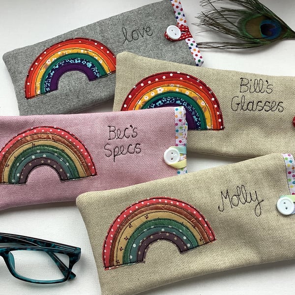 Personalised Rainbow Glasses Case Choice of Colour, polka dot lining Pride Gift