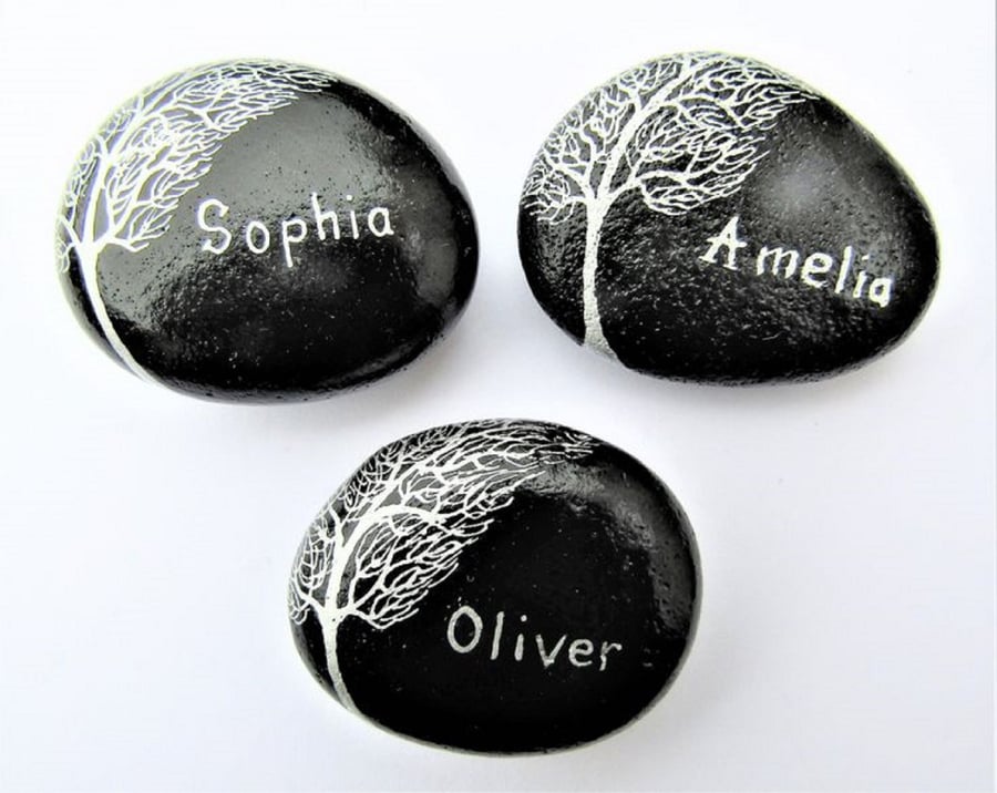 Personalised Painted Pebble, Name Painting, Stone Art Gift, Custom Rock Memorial