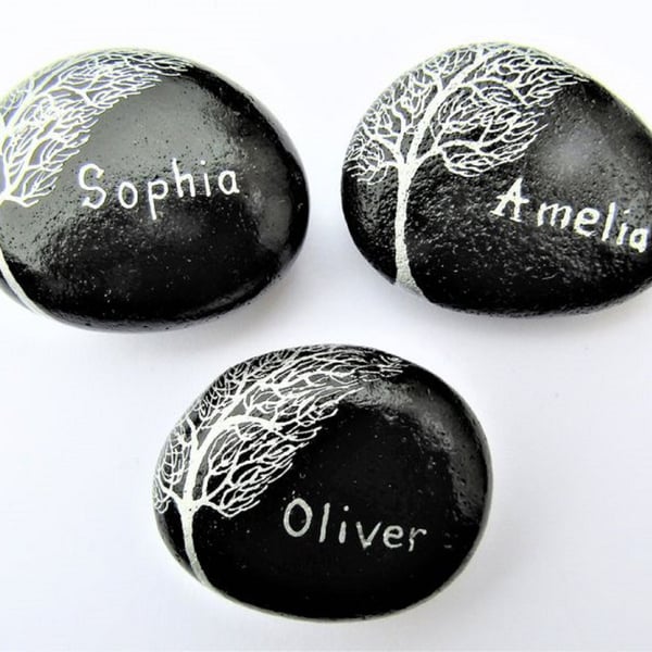 Personalised Painted Pebble, Name Painting, Stone Art Gift, Custom Rock Memorial