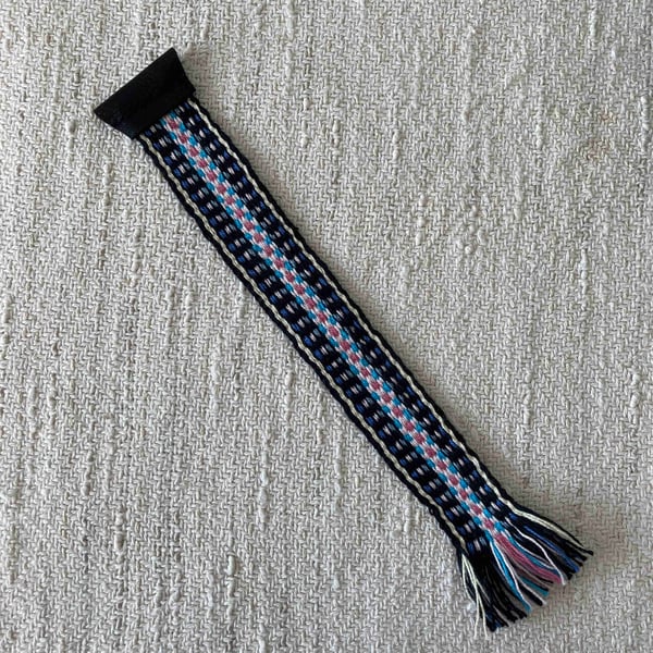 Hand Woven Bookmark - White Blue Pink Black Sami Band Weaving 