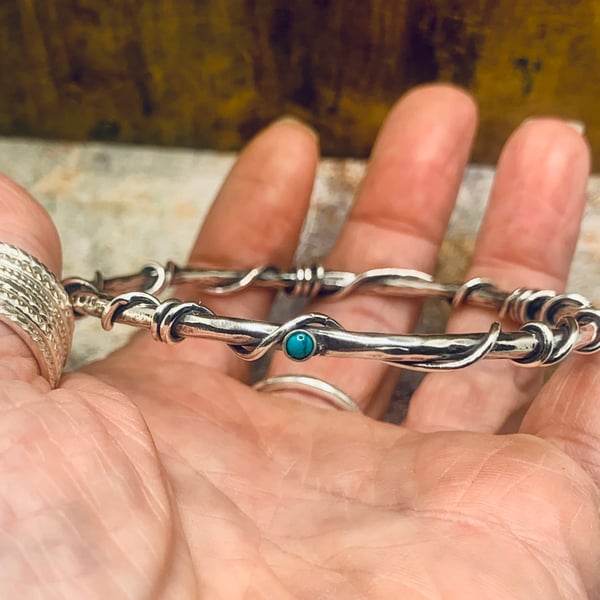 Sterling Silver & Turquoise Entangled Bangle
