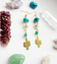 Cactus Earrings, Crystal gold earrings, urquoise, Prehnite, Amazonite Earrings, - Image 1