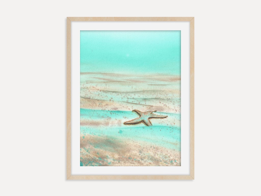 Mint Green Starfish Art Print, Coastal Wall Art, Sea Life Artwork, Home Decor