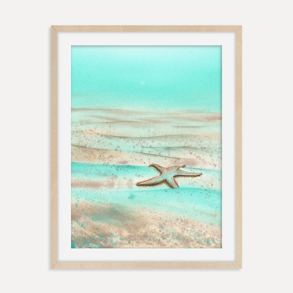 Mint Green Starfish Art Print, Coastal Wall Art, Sea Life Artwork, Home Decor
