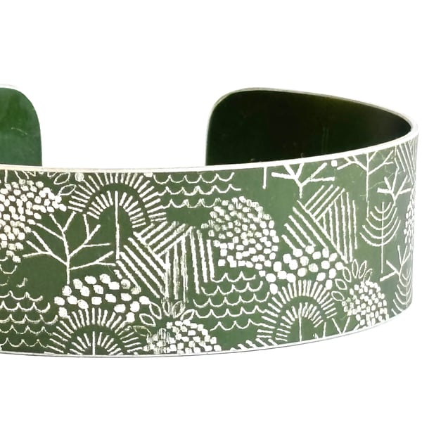 Forest pattern aluminium cuff dark green - second