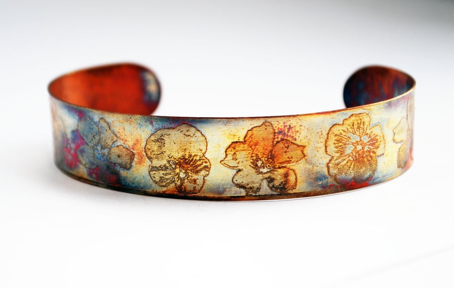 Slim copper flower cuff 