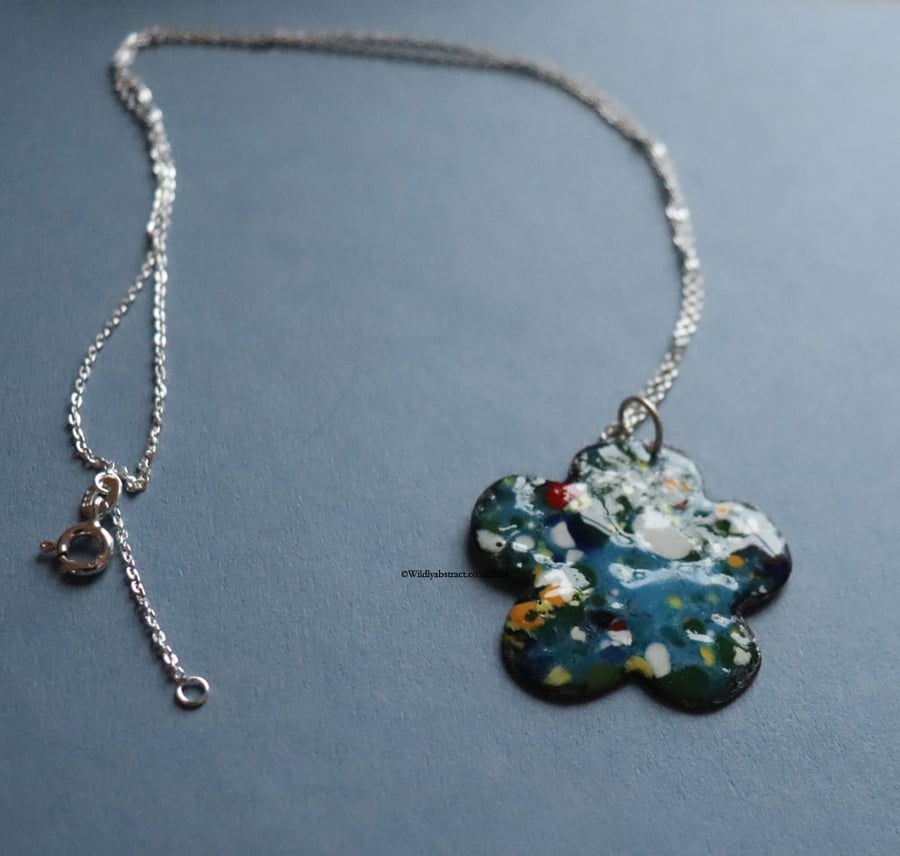 Blue flower enamel pendant 