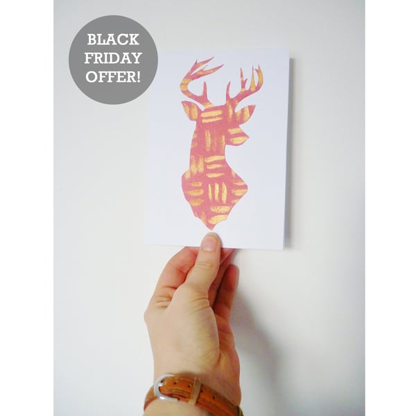 Black Friday Sale - Free Postage - Collaged Reindeer Christmas Card