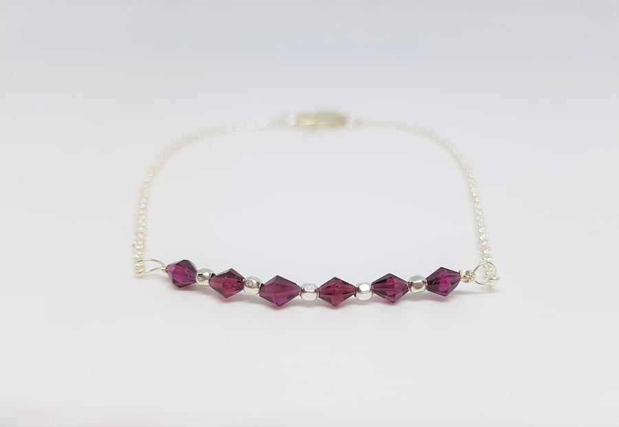 Faceted Garnet Bicone Sterling Silver Gemstone Bar Stacking Bracelet