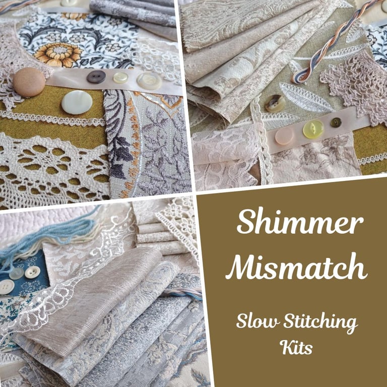Shimmer Mismatch - Slow Stitching kits - Reclaimed & vintage textiles and trims