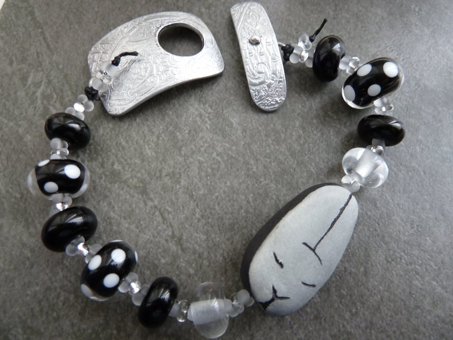 porcelain rabbit, lampwork and aluminium bracelet