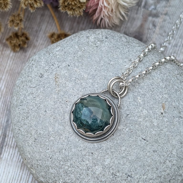 Sterling Silver and Green Hava Ridge Jasper Gemstone Necklace - JBJ7015