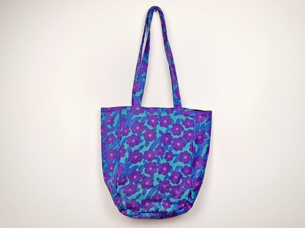Handmade floral print fabric shoulder tote bag