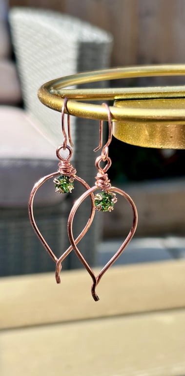 Green Cubic Zirconia Pear Shaped Copper Earrings