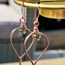 Green Cubic Zirconia Pear Shaped Copper Earrings