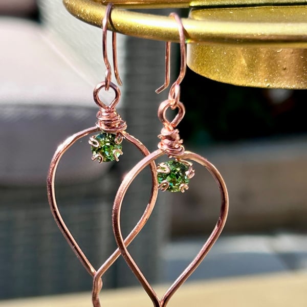 Green Cubic Zirconia Pear Shaped Copper Earrings