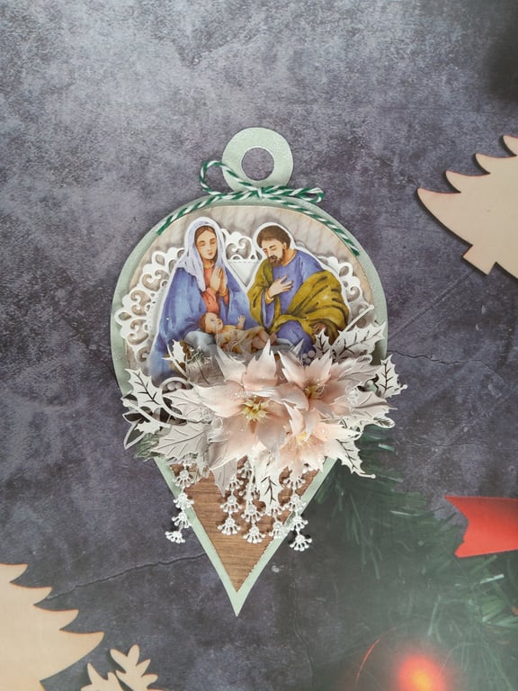 Handmade Christmas Ornament - Notivity Scene with Poinsettias (41)