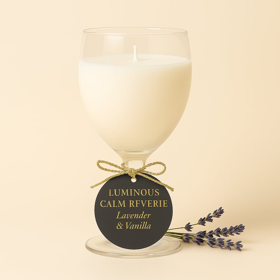 Calm Reverie – Lavender & Vanilla Candle in Wine Goblet