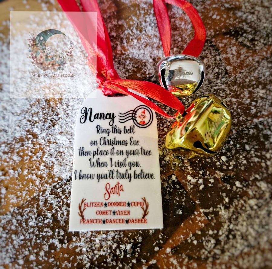 Personalised engraved believe bell with tag 