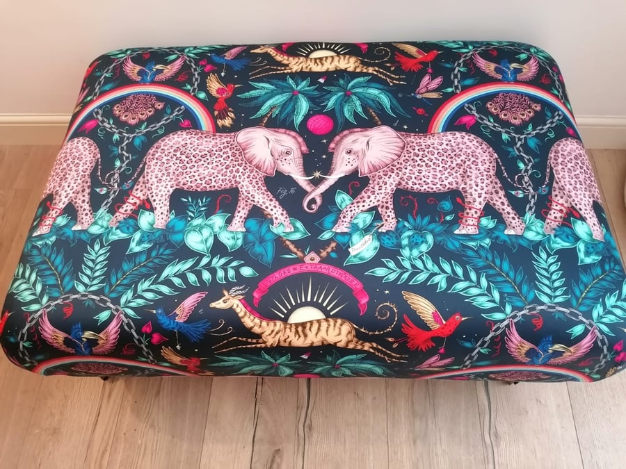 Large footstool upholstered coffee table, in Clarke and Clarke fabric