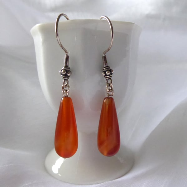 Sterling Silver long teardrop Carnelian Earrings