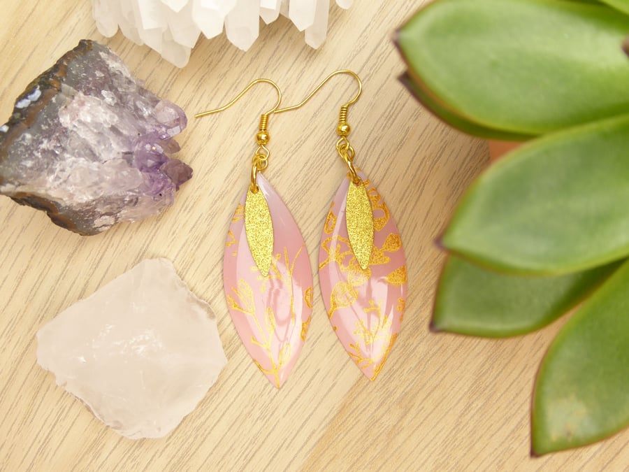 Pink, Lilac and Gold Luxury Polymer Clay Statement Earrings