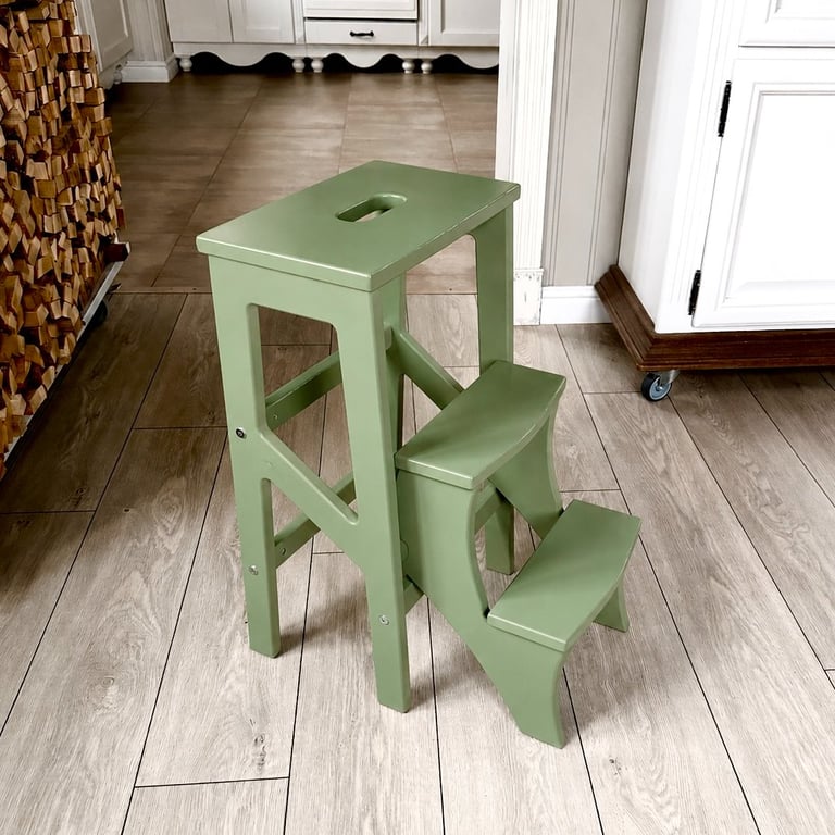 Wooden Folding Step Stool - Kitchen Step Ladder - Handmade in Britain