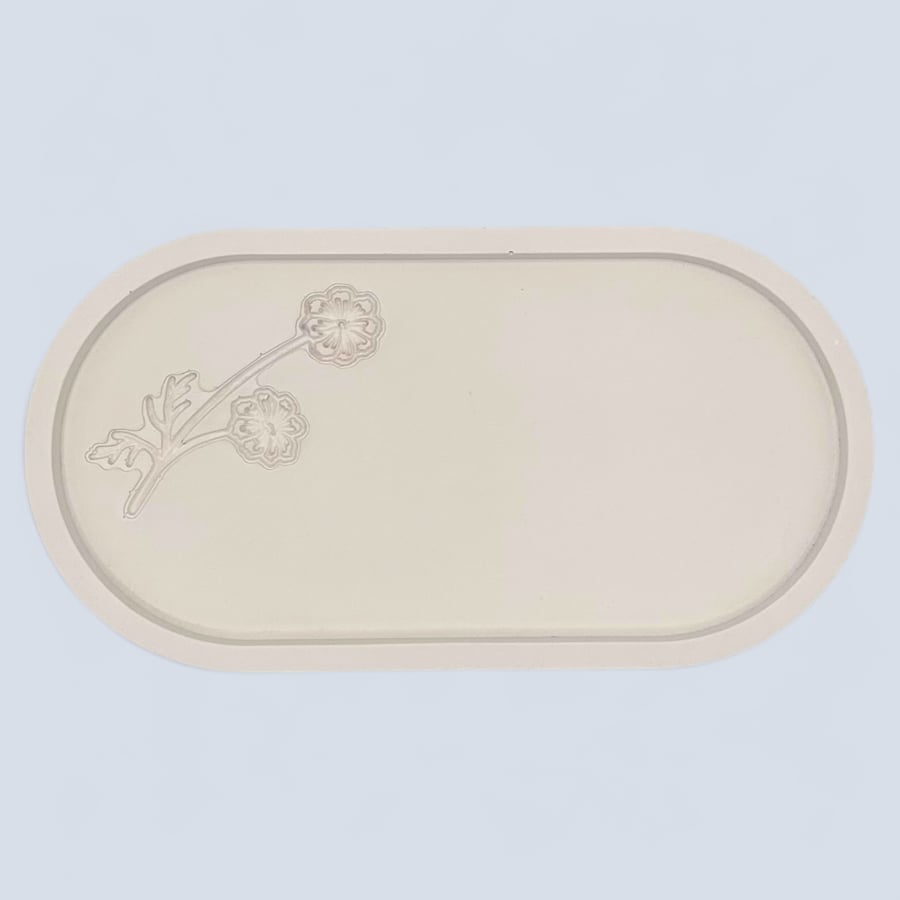White Oval Catchall Tray With Flower Imprints 
