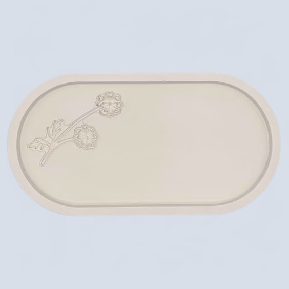 White Oval Catchall Tray With Flower Imprints 