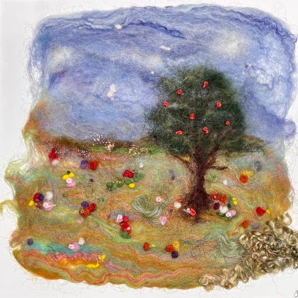 'The Wishing Tree' Needlefelted wool landscape art