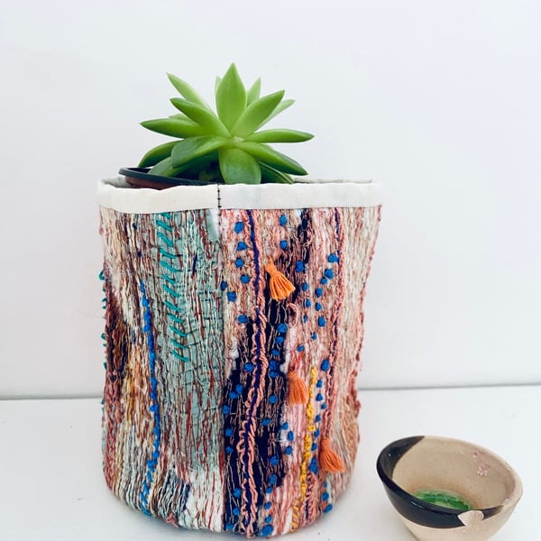 Funky and functional textile plant pot holder