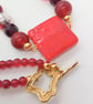 Red Beaded Necklace with Red Tile Pendant and Earrings Set, Gift for Her - Image 5