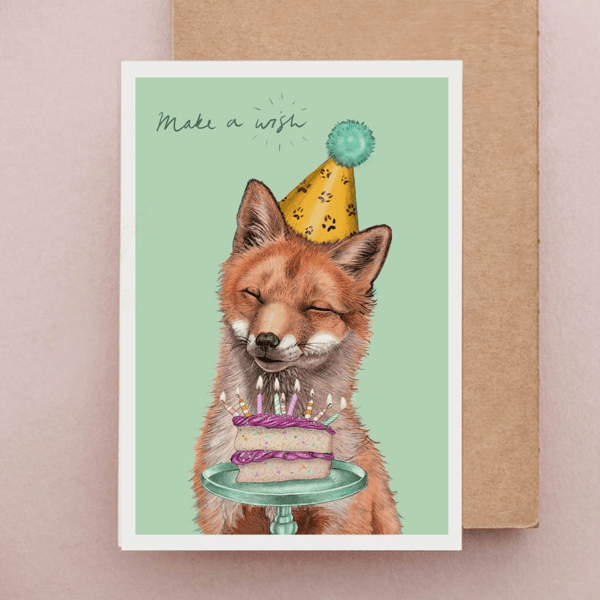 Birthday Fox Card - Fox Card, Fox Birthday Card, Make a Wish Card