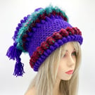 Purple festival hat Tribal inspired.  Vegan Acrylic Yarn.  Fully washable.
