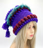 Purple festival hat Tribal inspired.  Vegan Acrylic Yarn.  Fully washable.