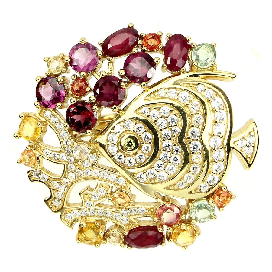 Garnet Ruby and Sapphire Fish in the Seabed Frieze Ring 