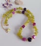 Olive Jade, Pink Tiger Eye and Quartz Choker Necklace with adjustable chain