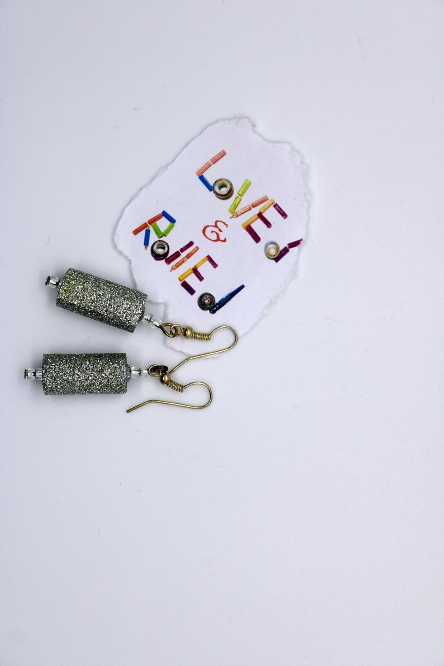 Sparkly silver paper beads earrings with small transparent beads