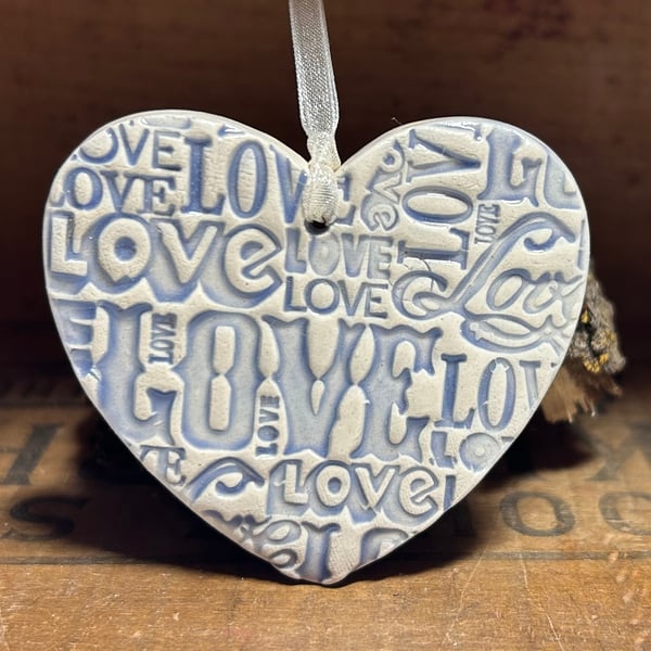 perfectly imperfect Ceramic love heart decoration LOVE Blue