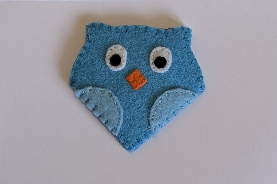 Handmade sewn felt corner bookmark blue owl