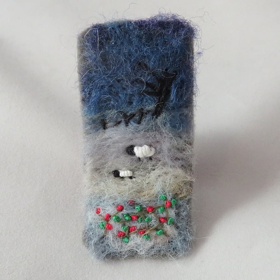 Frosty Sheep - embroidered and felted