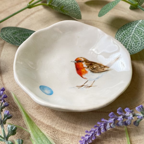 Robin Handmade Ceramic Dish, Garden Bird Dish