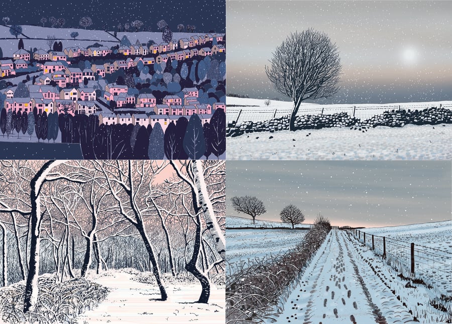 Set of four festive greetings cards